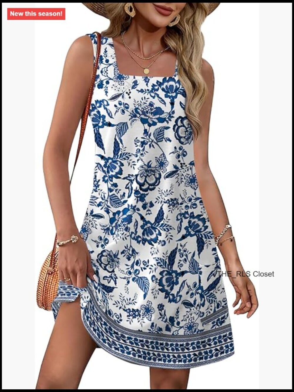 Square Neck Tank Dress Loose Swing Sundress with Pockets